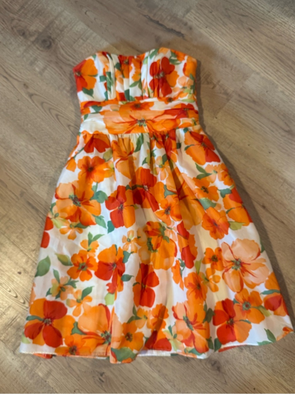 David’s Bridal Strapless Floral Dress Orange White Size 2 - Picture 3 of 6